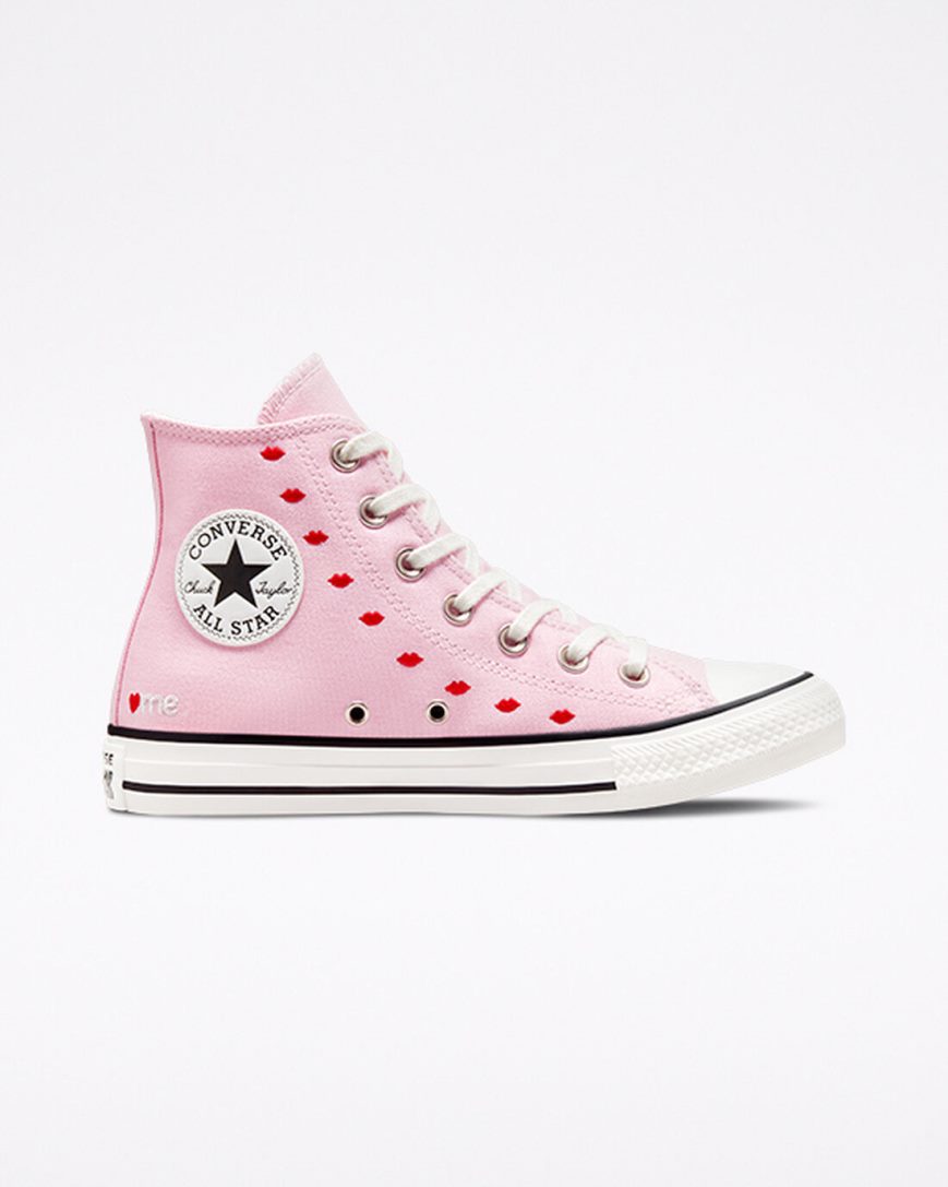 Dámské Boty Vysoké Converse Chuck Taylor All Star Embroidered Lips Růžové Bílé | CZ HSVA37